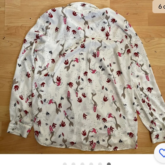 ZARA white mermaid button down blouse top size M women coral pink casual Q12 - Picture 6 of 6